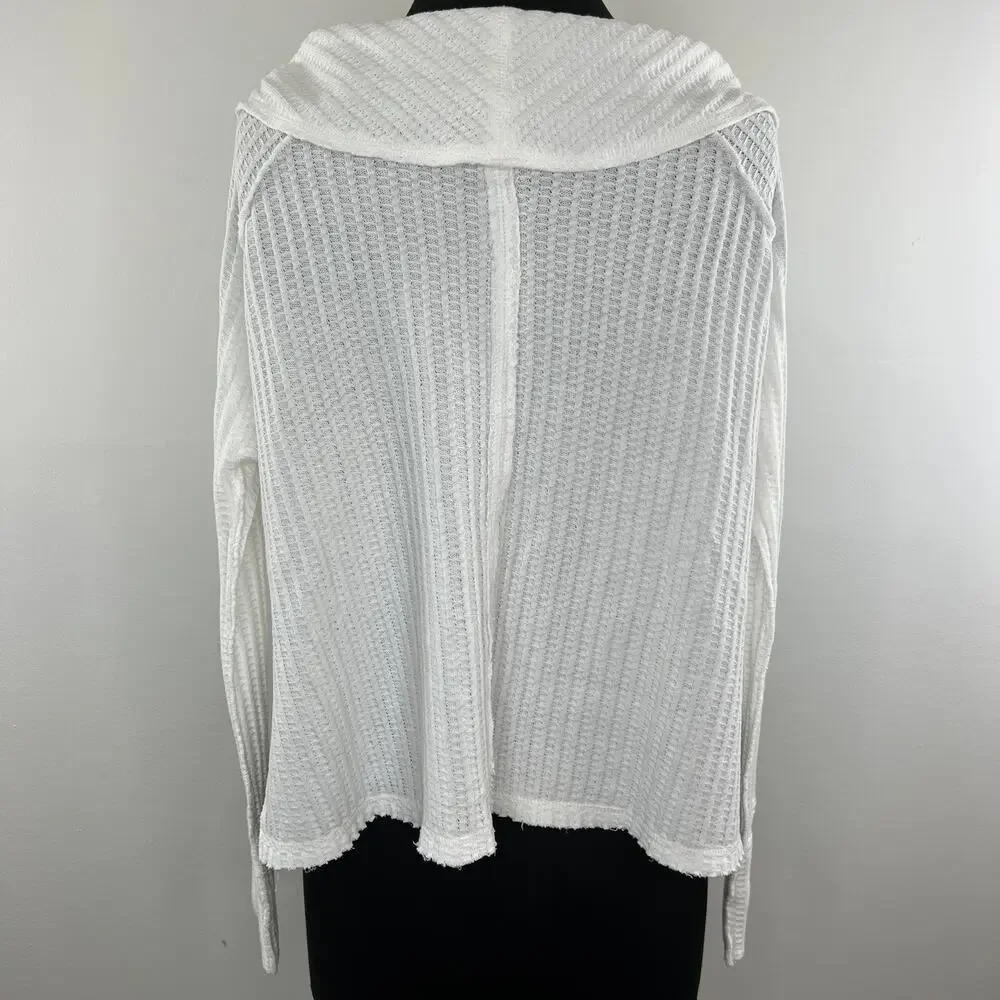 Free People We The Free White Wildfox Waffle Knit Long Sleeve Draped Neck Top XS